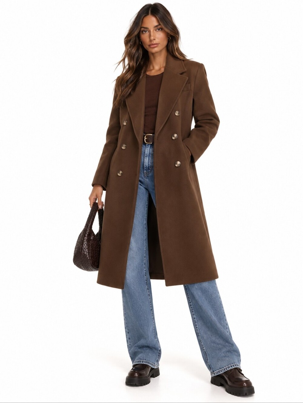 Topshop Oversized Double Breasted Chocolate Brown Mid Length Coat NWOT Size 2